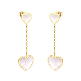 Tresoli Stainless Steel Gold Color PVD Korean Style Statement Style Shell Heart Dangle Earrings
