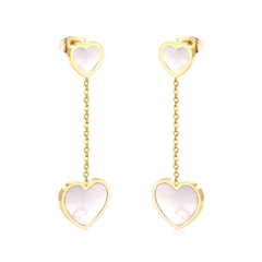 Tresoli Stainless Steel Gold Color PVD Korean Style Statement Style Shell Heart Dangle Earrings