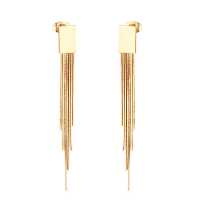 Tresoli Stainless Steel Gold Color PVD Korean Style Piercing Drop Tassel Dangle Earrings