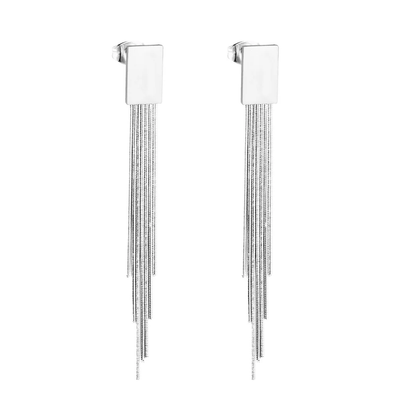 Tresoli Stainless Steel Color PVD Piercing Drop Tassel Dangle Earrings