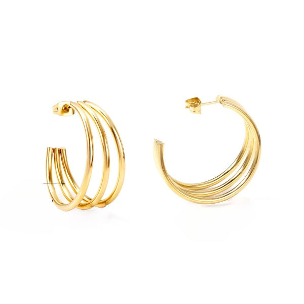 Tresoli Stainless Steel Gold Color PVD Minimalist Hoop Earrings
