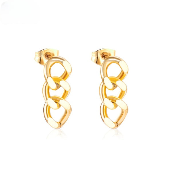 Stainless Steel Gold Color PVD Cool Chain Pendant Punk Piercing Stud Earrings