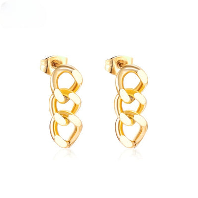 Tresoli Stainless Steel Gold Color PVD Cool Chain Pendant Punk Piercing Stud Earrings