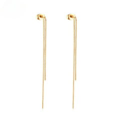 Tresoli  Stainless Steel Gold Color PVD Simple Long Tassel Earrings