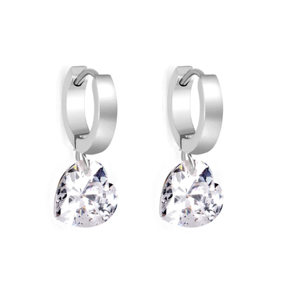 Tresoli Stainless Steel Color PVD Heart Shaped Diamonds Earrings