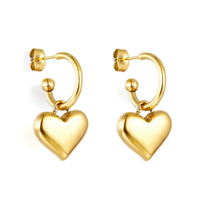 Tresoli Stainless Steel Gold Color PVD Heart Stud Earrings