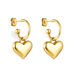 Tresoli Stainless Steel Gold Color PVD Heart Stud Earrings
