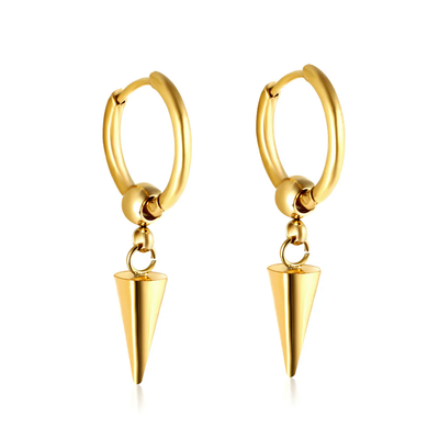 Tresoli Stainless Steel Gold Color PVD Circle with Cone Earrings