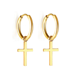 Tresoli Stainless Steel Gold Color PVD Circle With Cross Earrings