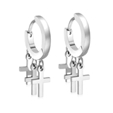 Tresoli Stainless Steel Color PVD Circle With 3 Crosses Earrings