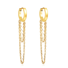Load image into Gallery viewer, Tresoli Stainless Steel Gold Color PVD Circle With Double Chain Earrings
