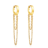 Tresoli Stainless Steel Gold Color PVD Circle With Double Chain Earrings