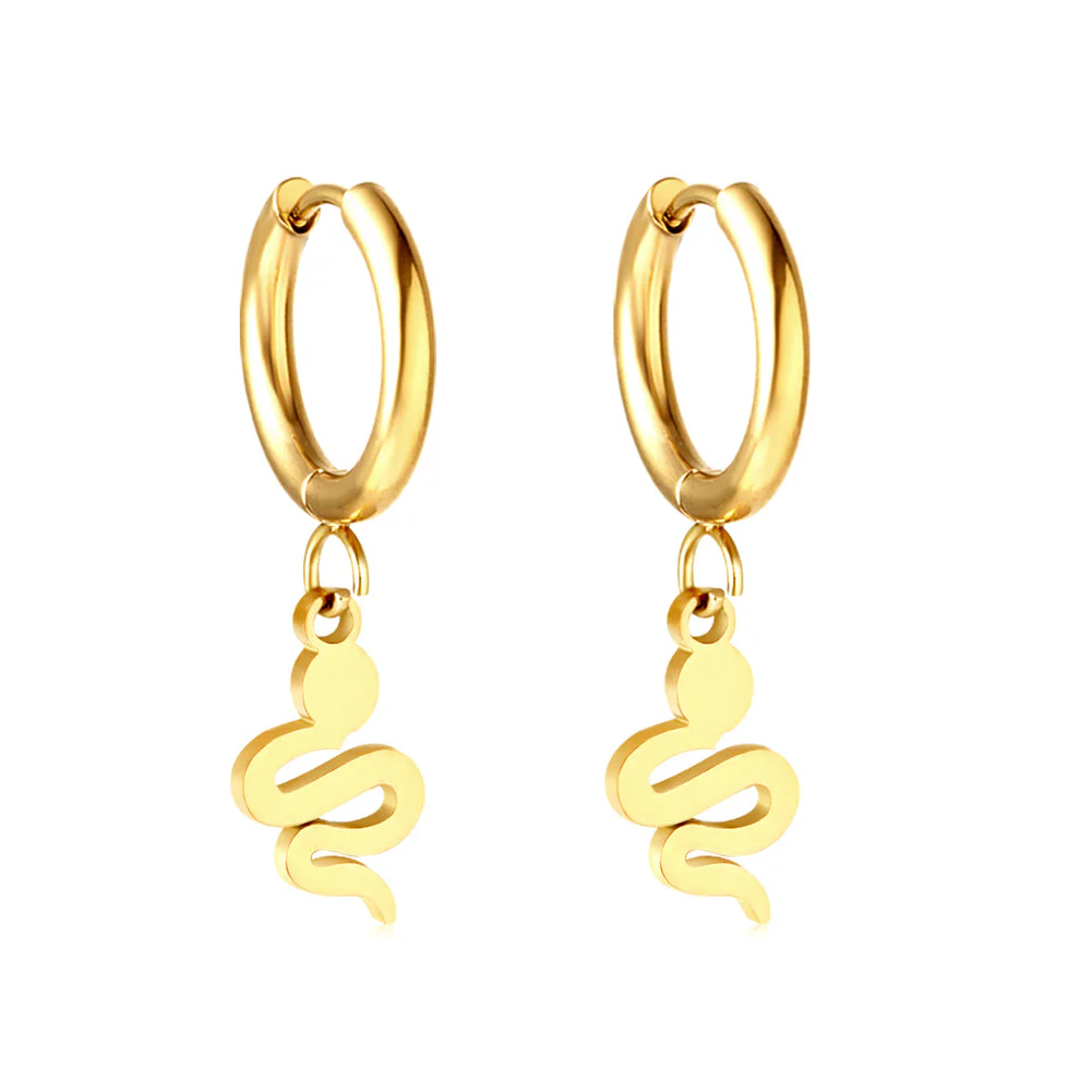 Tresoli Stainless Steel Gold Color PVD Circle With Snake Shaped Earrings