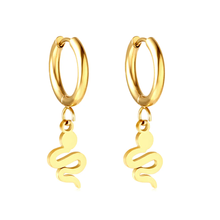 Load image into Gallery viewer, Tresoli Stainless Steel Gold Color PVD Circle With Snake Shaped Earrings