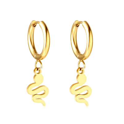Tresoli Stainless Steel Gold Color PVD Circle With Snake Shaped Earrings