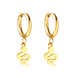 Tresoli Stainless Steel Gold Color PVD Circle With Snake Shaped Earrings