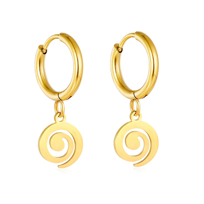 Tresoli Stainless Steel Gold Color PVD Spiral Circle Earrings