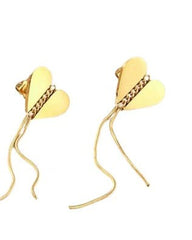 Tresoli Stainless Steel Gold Color PVD Lightning Drop Heart Tassel Earrings
