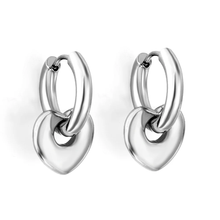 Load image into Gallery viewer, Stelluxe Stainless Steel Color PVD Circle With Heart Shaped Earrings
