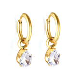 Tresoli Stainless Steel Gold Color PVD Circle With White Diamond Teardrop Shaped Earrings