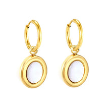 Load image into Gallery viewer, Stainless Steel Gold Color PVD Ear Clasp Oval Flat White Mother Of Pearl Hoop Earrings