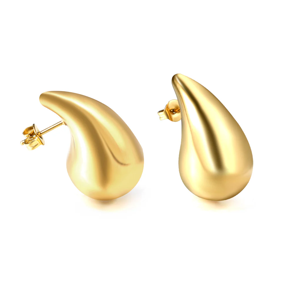 Stainless Steel Gold Color PVD Drop Oval Earrings