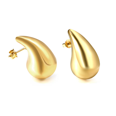 Tresoli Stainless Steel Gold Color PVD 20mm Spring Drop Oval Earrings