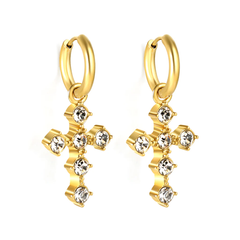 Tresoli Stainless Steel Gold Color PVD 2024 New Year Fashion With Cross White Diamond Earrings