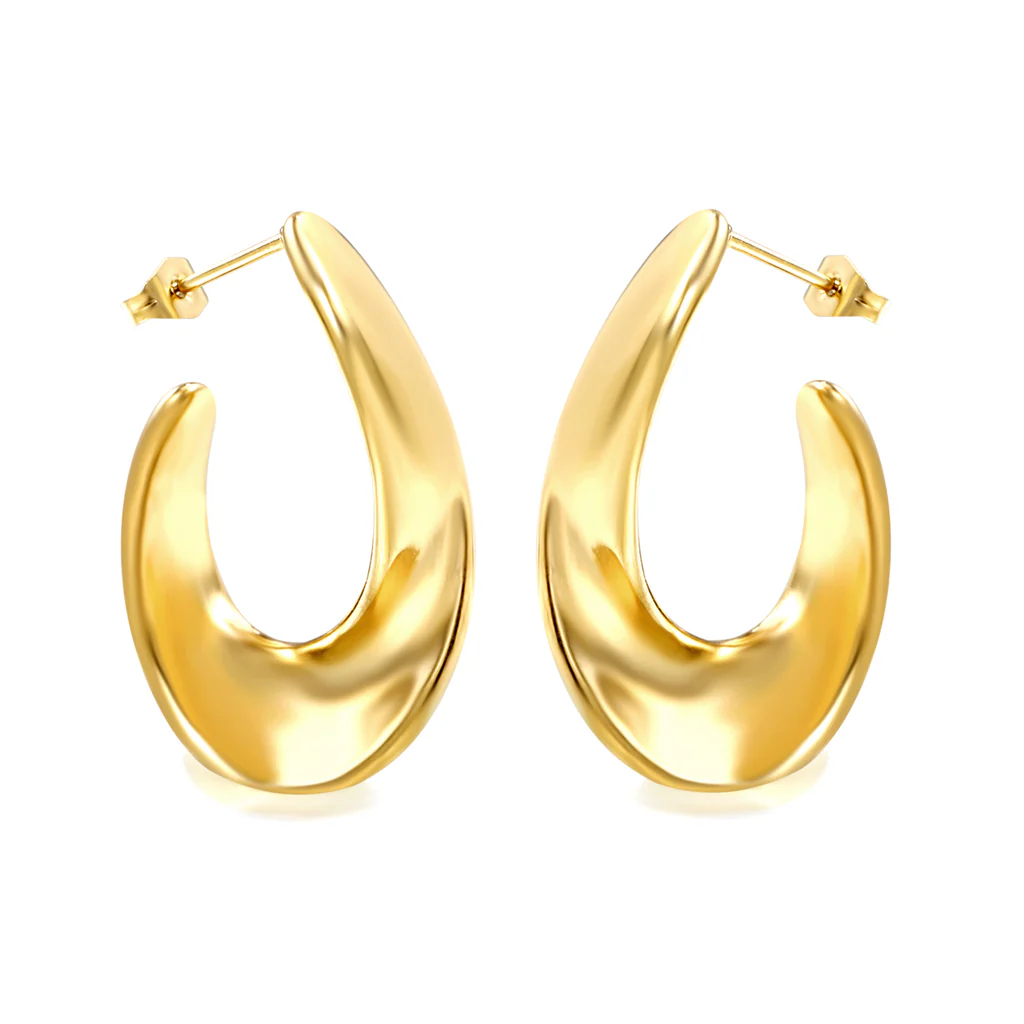 Tresoli Stainless Steel Gold Color PVD Open Shaped Half Circle Earrings