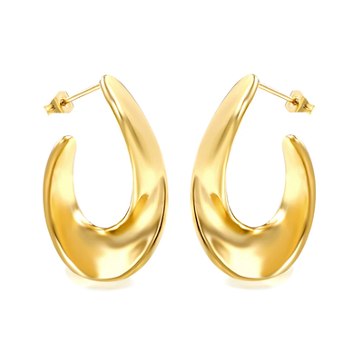 Tresoli Stainless Steel Gold Color PVD Open Shaped Half Circle Earrings