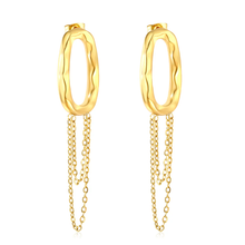 Load image into Gallery viewer, Tresoli Stainless Steel Gold Color PVD Oval Hoop Earrings With Tassels Chain