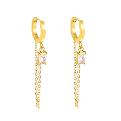 Tresoli Stainless Steel Gold Color PVD Ear Hook White Cubic Zirconia Tassel Earrings