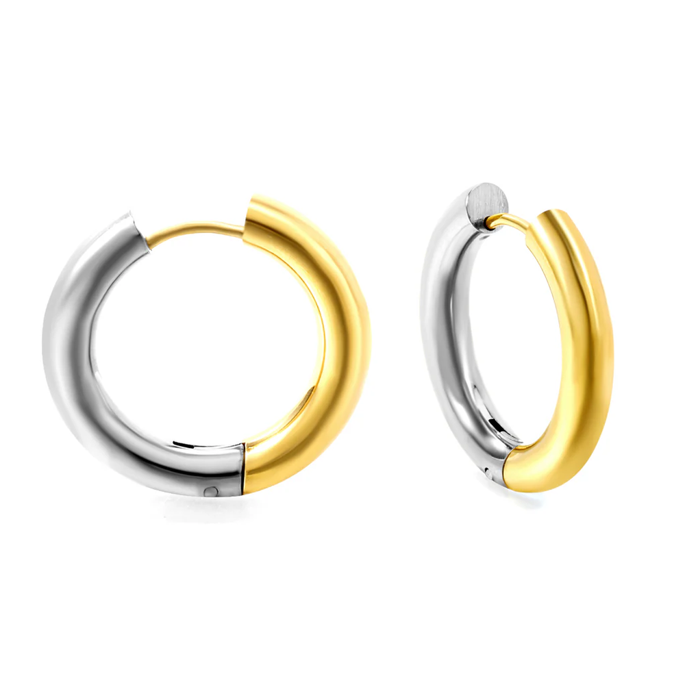 Stainless Steel And Gold Color PVD Circle Earrings