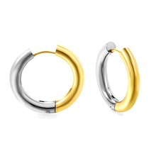 Load image into Gallery viewer, Stelluxe Stainless Steel And Gold Color PVD Circle Earrings