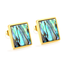 Load image into Gallery viewer, Tresoli Stainless Steel Gold Color PVD Square With Oil Drip Abalone Shell Earrings