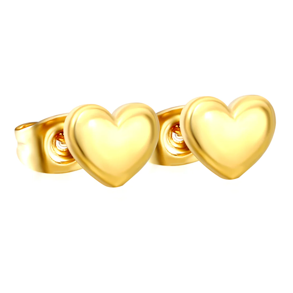Tresoli Stainless Steel Gold Color PVD Heart Shaped Regular Pin Earrings