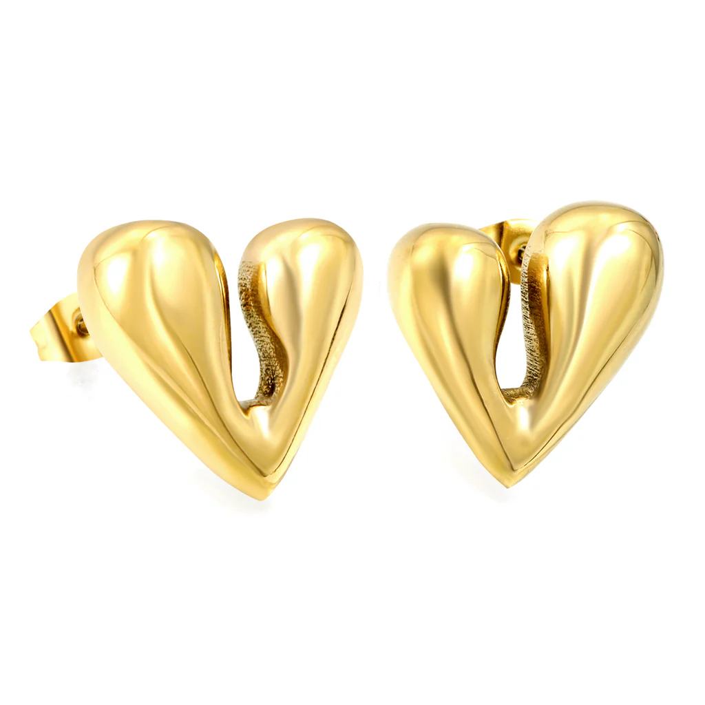 Tresoli Stainless Steel Gold Color PVD Two Petal Heart Shaped Earrings
