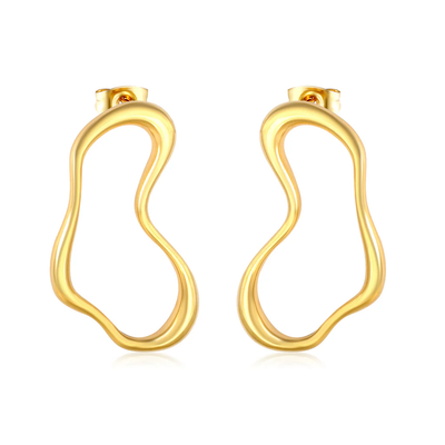 Tresoli Stainless Steel Gold Color PVD Twisted Geometric Lines Ear Studs