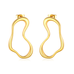 Tresoli Stainless Steel Gold Color PVD Twisted Geometric Lines Ear Studs