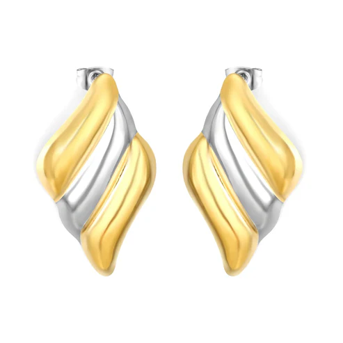 Stainless Steel And Gold Color PVD Diamond Shaped Earrings