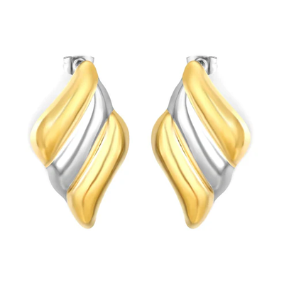 Tresoli Stainless Steel And Gold Color PVD Diamond Shaped Earrings