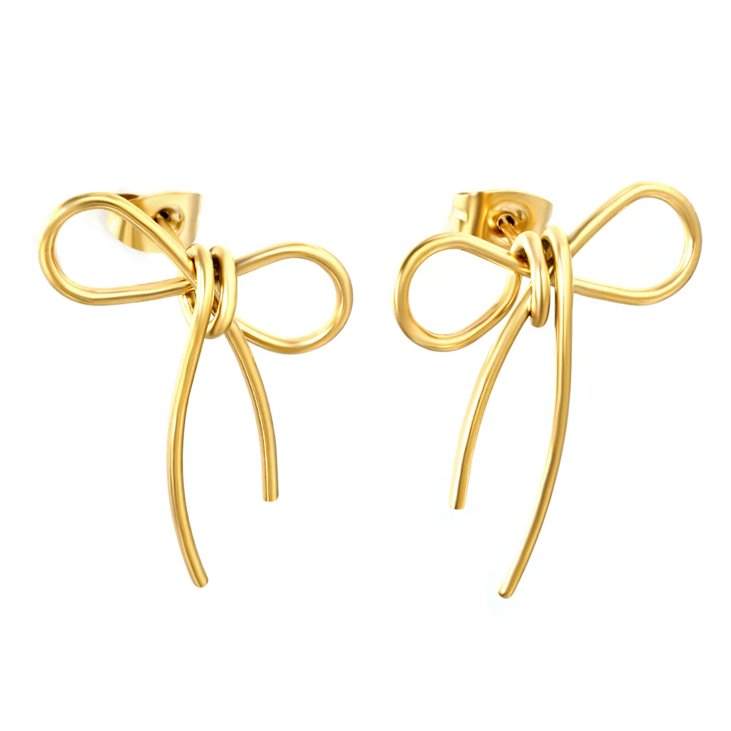 Tresoli Stainless Steel Gold Color PVD Big Bow Earrings