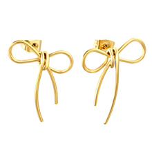 Load image into Gallery viewer, Tresoli Stainless Steel Gold Color PVD Big Bow Earrings