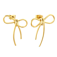 Tresoli Stainless Steel Gold Color PVD Big Bow Earrings