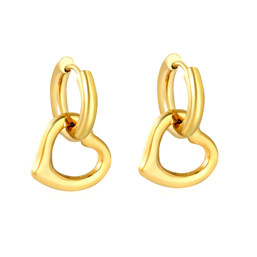 Tresoli Stainless Steel Gold Color PVD Ear Hook Heart Earrings