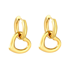 Tresoli Stainless Steel Gold Color PVD Ear Hook Heart Earrings