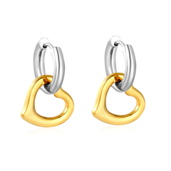 Tresoli Stainless-Steel Two-Tone Color PVD Ear Hook Heart Earrings