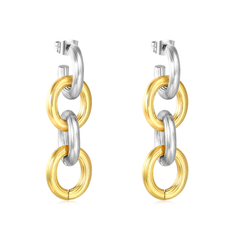 Tresoli Stainless Steel Two Tone Color PVD Chain Shaped Earrings