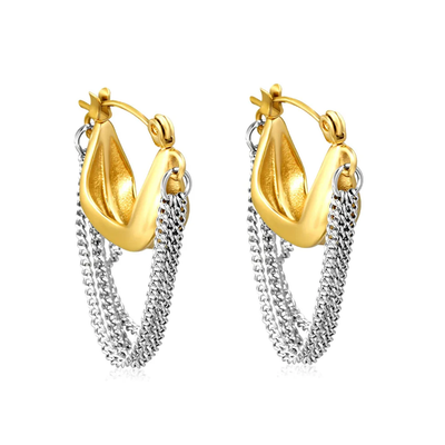Tresoli Stainless Steel And Gold Color PVD Handbag Chain Tassel Earrings