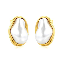 Load image into Gallery viewer, Stainless Steel Gold Color PVD Twisted Frame Baroque Irregular Pearl Stud Earrings